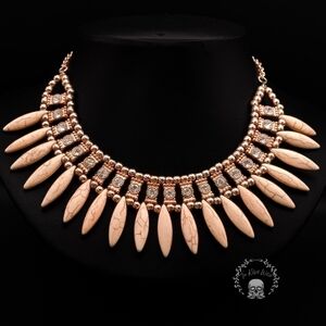 ROSE Gold Toned Faux Howlite Bib Statement Necklace with Rhinestone Accents
